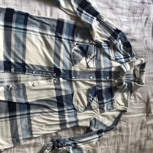 Blue place button up